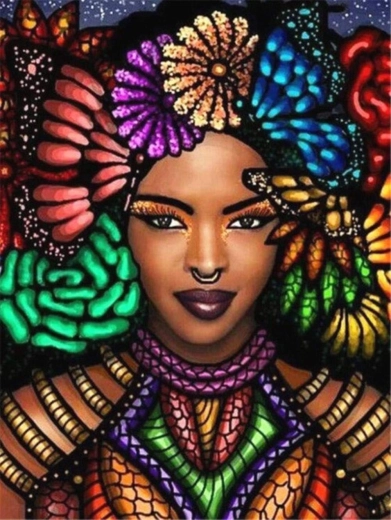 Pintura de diamantes Mujer africana 30 × 40 cm