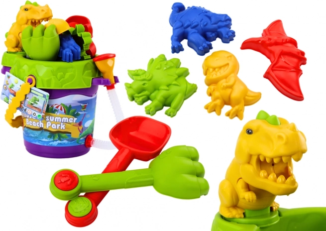 Set infantil de arena de dinosaurios – cubo con ducha, regadera y moldes