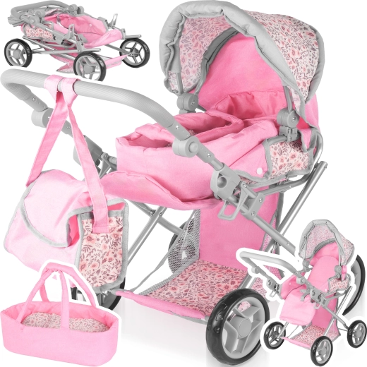 Cochecito para muñecas 3 en 1 Pink Flowers