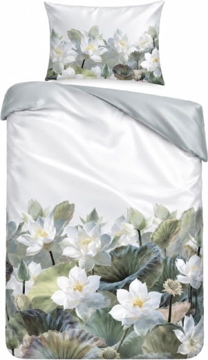 Ropa de cama de satén de algodón NOBILE Nenúfares blanco-verde 140 × 200 cm