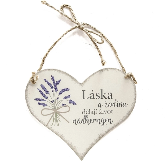 Corazón de madera blanco: decoración con la inscripción «Amor y familia»