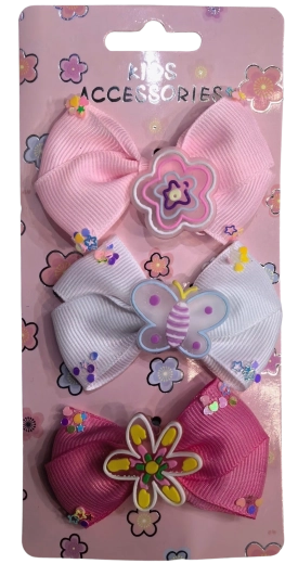 Pink set de horquillas para el pelo con lazos y flores – 3 uds