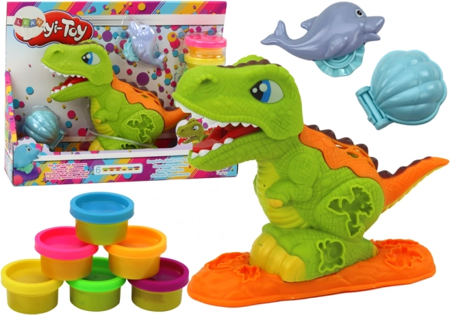 Set de plastilina de dinosaurio con moldes – 6 colores, delfín y concha