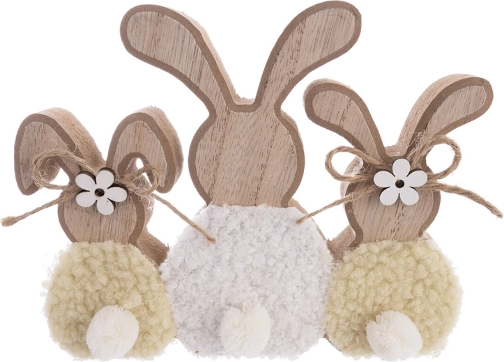 Conejo decorativo de madera y felpa 18 cm amarillo-blanco