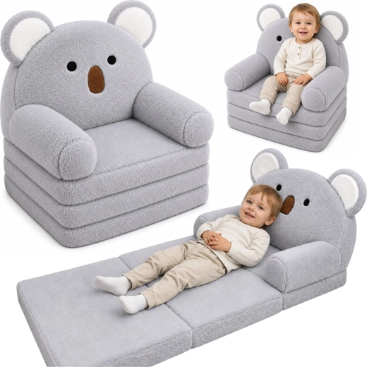 Sillón infantil plegable 2 en 1 Koala, gris