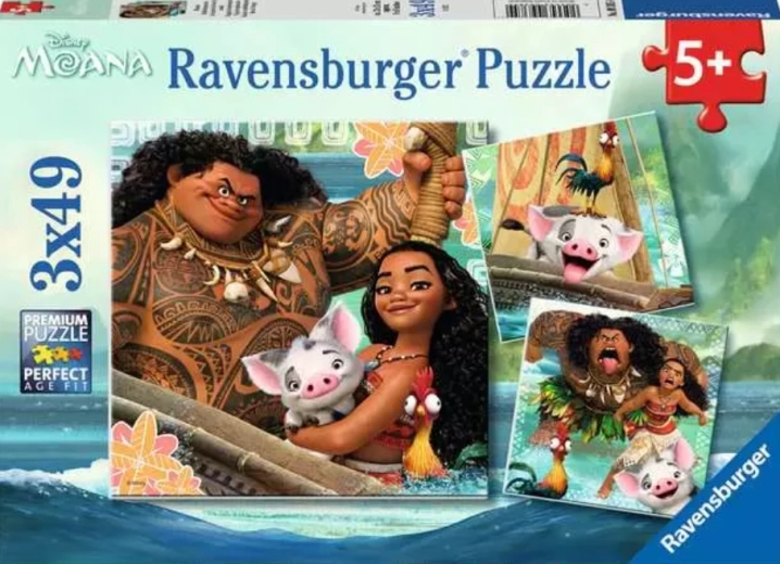 Puzzle Ravensburger Vaiana la Valiente: Nacida para viajar 3×49 piezas
