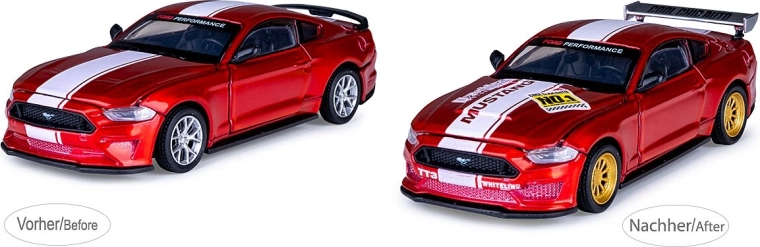 JAMARA Ford Mustang GT rojo, modelo metálico a escala 1:42 con kit de tuning