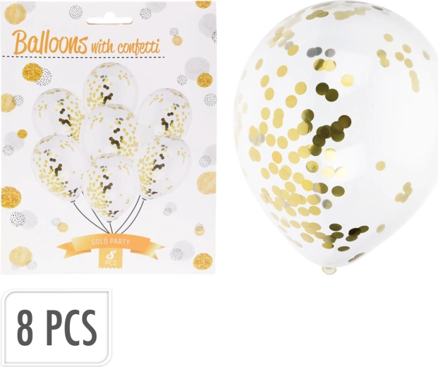 Globos de fiesta con confeti blanco y dorado (8 uds.)