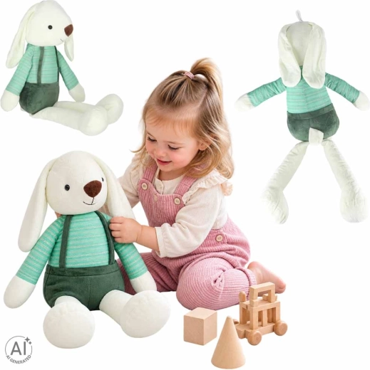 Conejito de peluche con pantalones cortos verdes 70 cm - 1 pieza