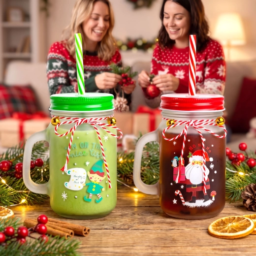 Vaso navideño con pajita de 450 ml - 1 unidad