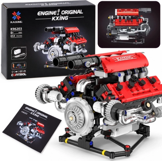 Kit de construcción técnico: monte un motor V8 con batería recargable, 653 piezas