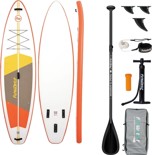 FunWater paddleboard hinchable all-round 335 × 84 × 15 cm, naranja‑blanco