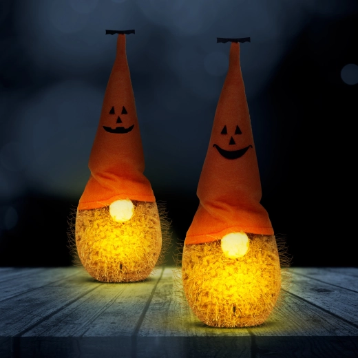 Gnomo LED de Halloween de poliéster, 20 cm - 1 unidad