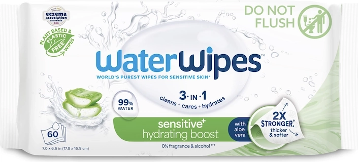 WaterWipes toallitas húmedas hidratantes con aloe vera 3 en 1 60 uds