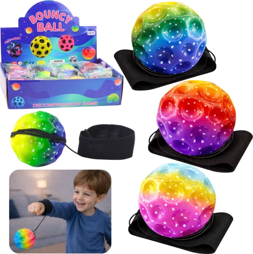 Pelota sensorial con goma y pulsera, arcoíris, 6 cm