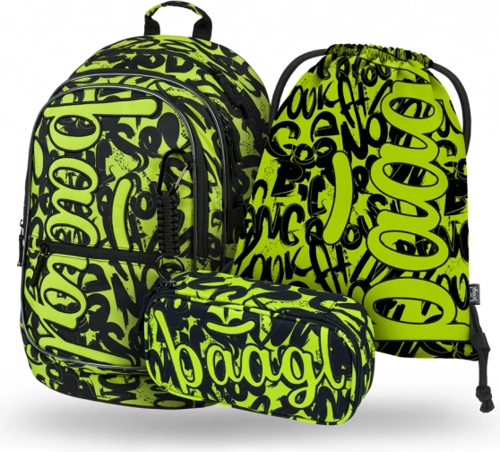 Set escolar BAAGL Core Lime – mochila, estuche y bolsa
