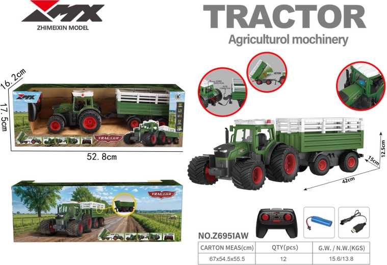 Tractor teledirigido con remolque y volquete