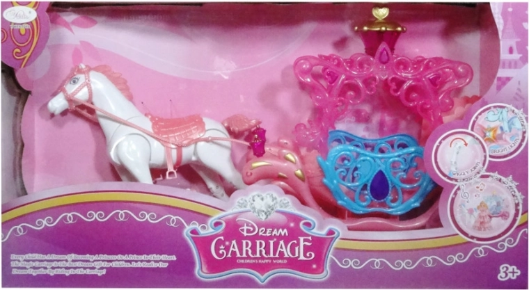 Cochecito con caballo para muñecas con efectos de luz