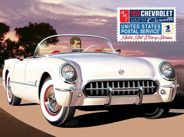 Modelo de plástico de coche 1953 Chevy Corvette 1:25 (USPS Stamp Series)