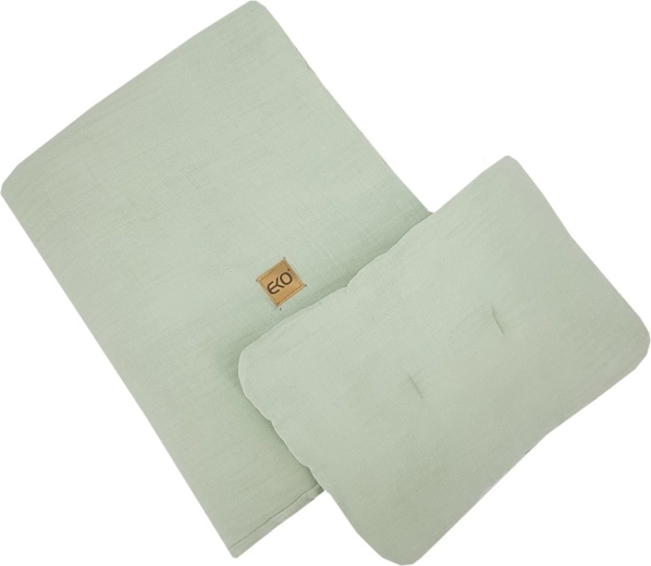 Juego de muselina para cuna EKO Mint (almohada 30×40 cm, manta 75×100 cm)