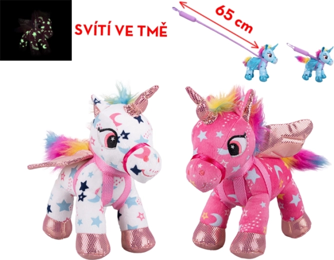 Unicornio de peluche con elementos luminosos y correa de 18 cm