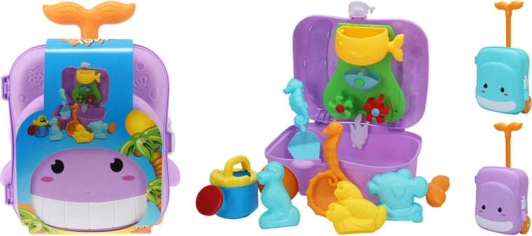 Maletín con moldes para arena – juego de 7 piezas, mezcla de colores