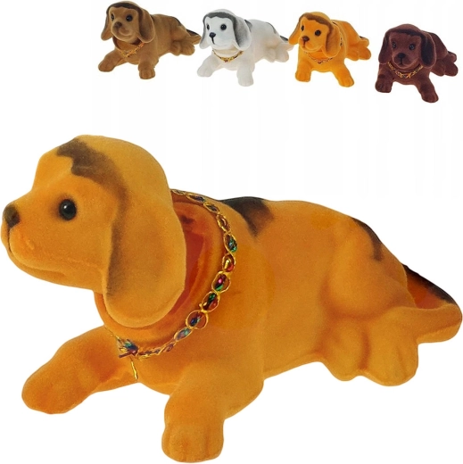 Perrito retro tumbado con cabeza oscilante (plástico con superficie aterciopelada) - 1 unidad
