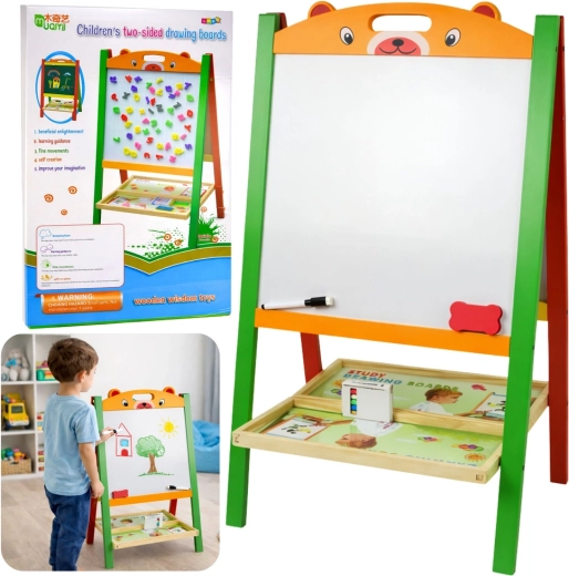Pizarra magnética de madera de doble cara 2 en 1 para niños con tiza y rotulador