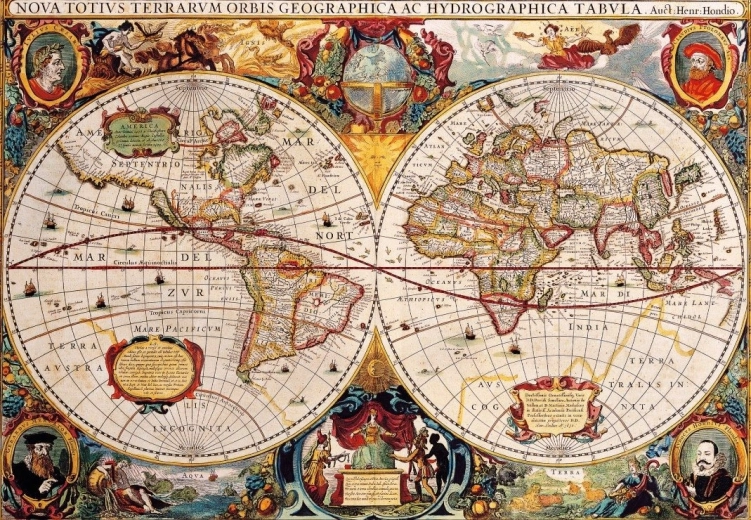 Puzzle Bluebird mapa antigua del mundo 1000 piezas