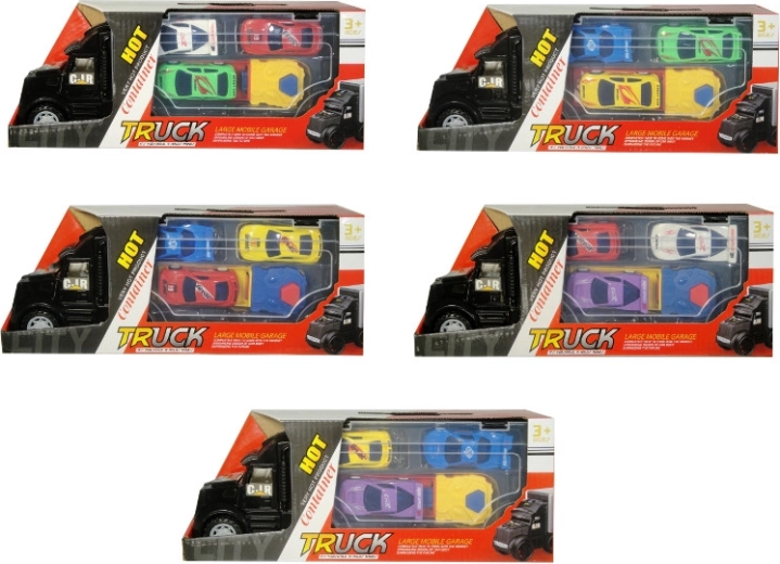 Camión de plástico con lanzador y 3 coches deportivos - 1 pieza