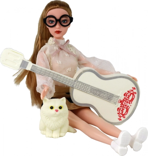 Diversión musical con guitarra blanca