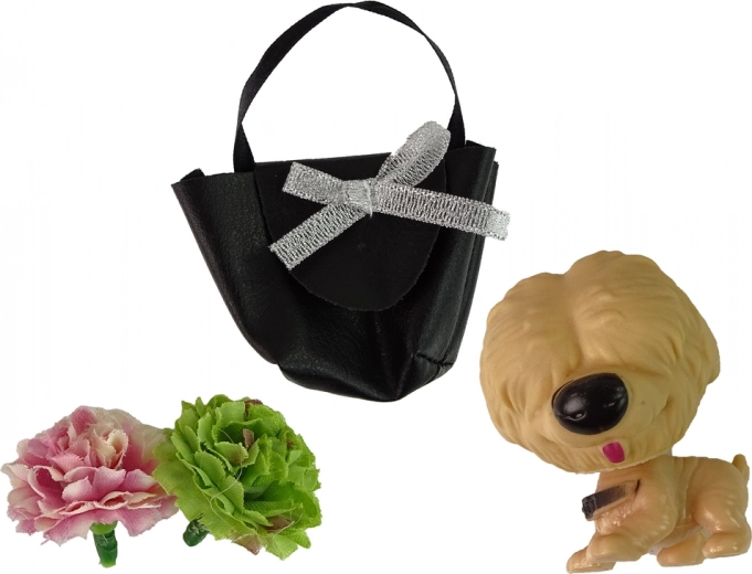 Adorable perrito y decoraciones florales