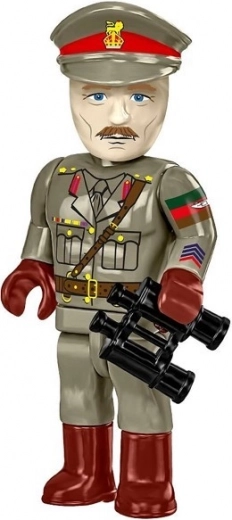 Minifigura de oficial y placa con el nombre del modelo