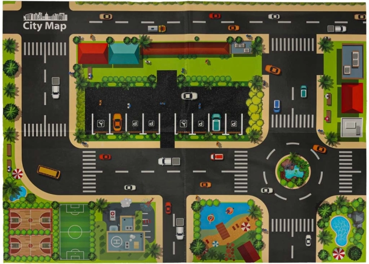 Ciudad en la alfombrilla y 4 cochecitos incluidos