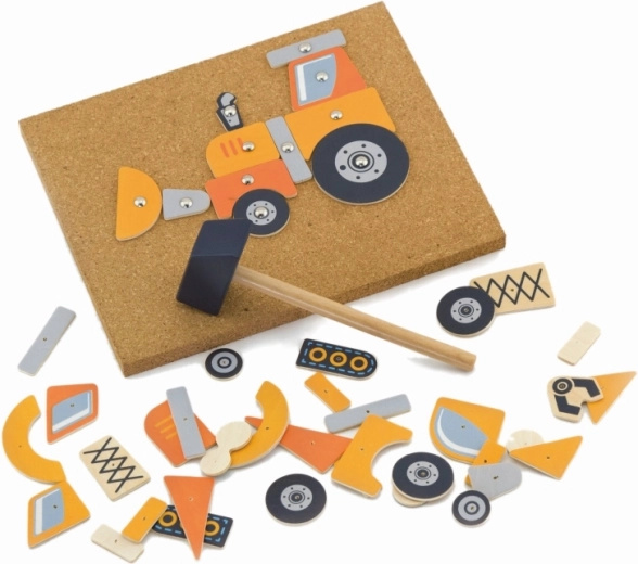 Tablero de corcho, martillo y chinchetas