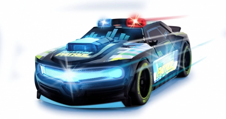 Sonidos de policía y música rítmica