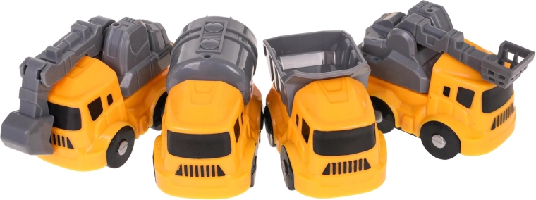 Cuatro vehículos de construcción y accesorios