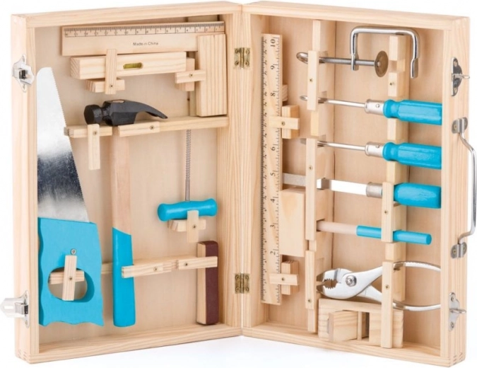 Set completo de herramientas de madera en un maletín organizado