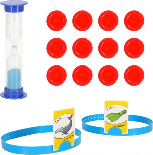 Diademas, fichas y reloj de arena