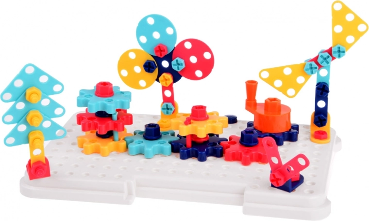 Engranajes y piezas de colores para construcciones móviles