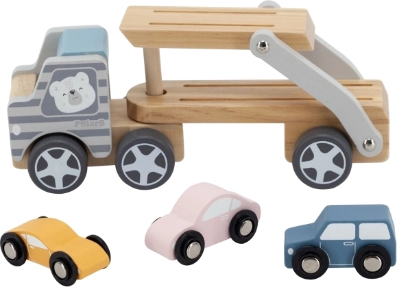 Tres cochecitos de madera de colores incluidos