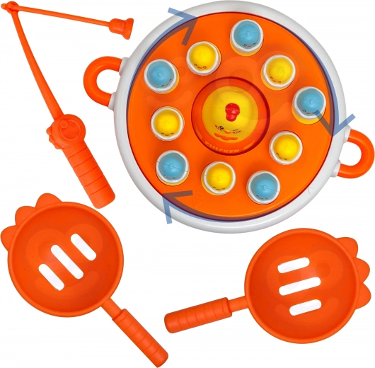 Caza de pollitos en disco musical giratorio