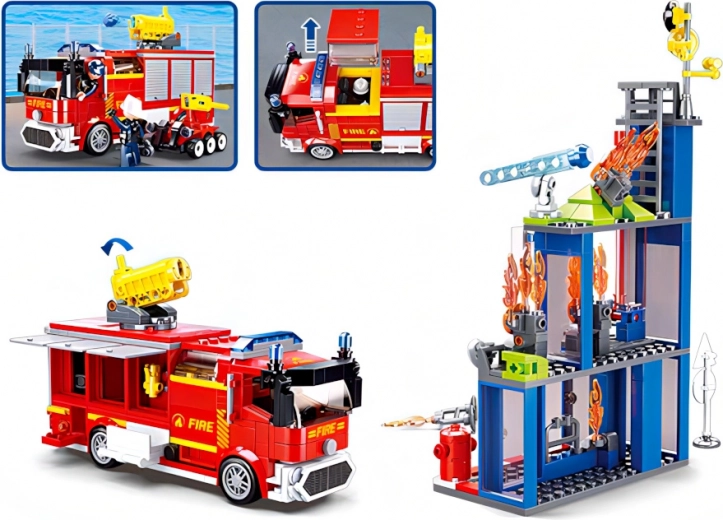 Camión de bomberos de acción con cañón de agua