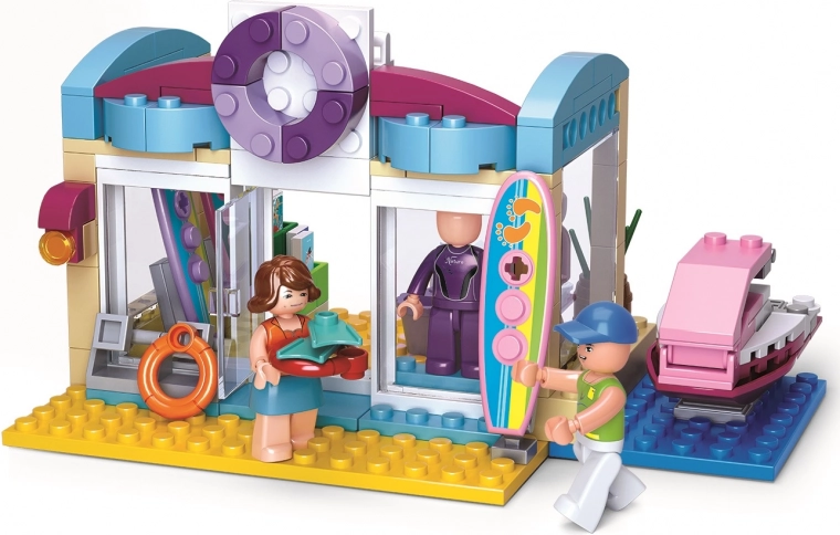 Tienda de playa llena de accesorios