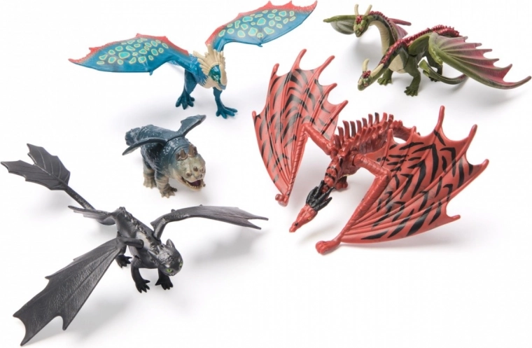 Cinco dragones detallados en el paquete