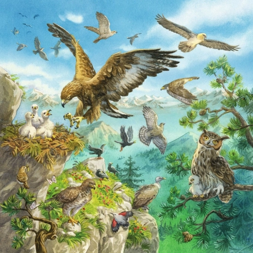 Aves en un entorno montañoso