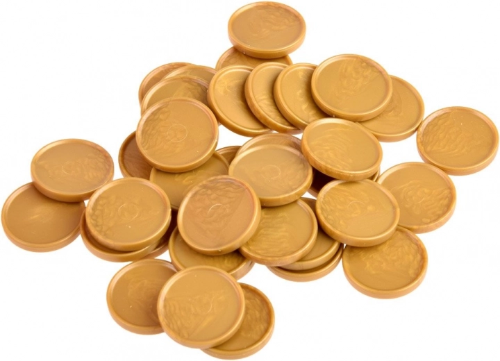 Monedas de oro y plumas