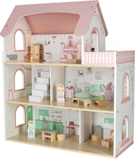 Tres pisos, balcón e interiores impresos con detalle