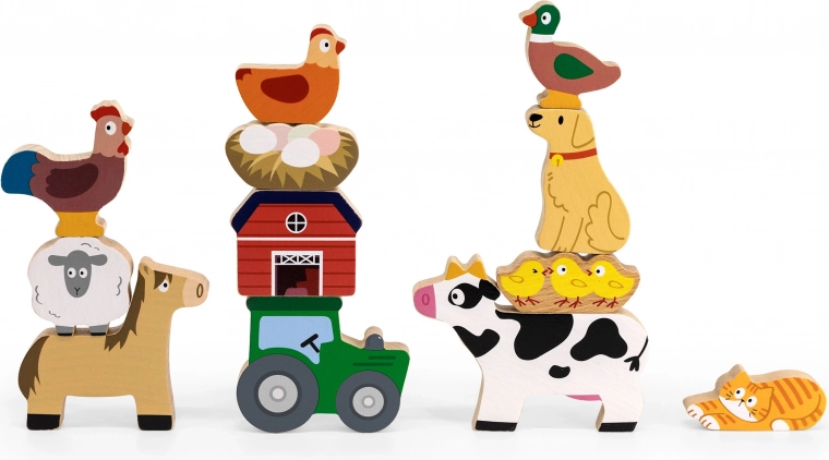 12 coloridas figuras de madera de la granja