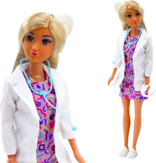 Rol de doctora con estetoscopio